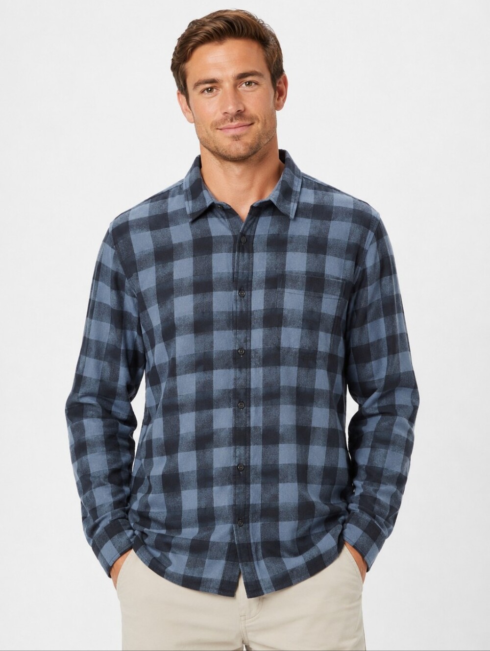 TravisMathew XL‎ Blue Black Plaid Button Up Shirt 100% Cotton Long Sleeve